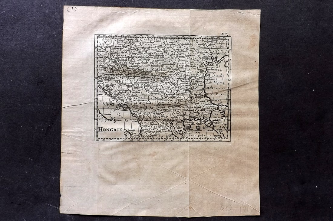 Psalmanazar & Sale C1770 Antique Map. Hongrie Hungary: Copper Engraved Map Published 1747-82 Amsterdam and Leipzig for "Histoire Universelle, depuis le commencement du monde" 4to Edition by George Sale, George Psalmanazar, Thomas Salmon et al. Folds as is