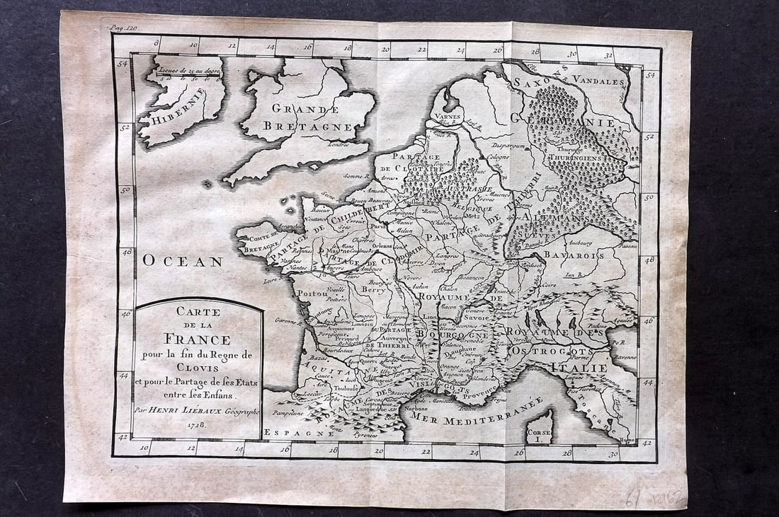 Psalmanazar & Sale C1770 Map. Carte de la France pour la fin du Regne de Clovis (1 of 1)