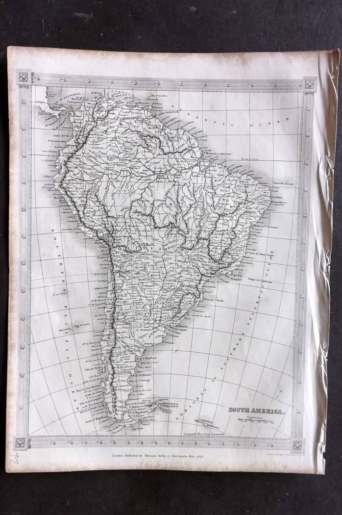 Findlay, Alexander 1841 Antique Map. South America: Steel Engraved Map Published 1841, London for "An Authentic History and Entertaining Description of the World and its Inhabitants..." by Christopher Kelly and Thomas Bartlett. Maps by Alexander Findla