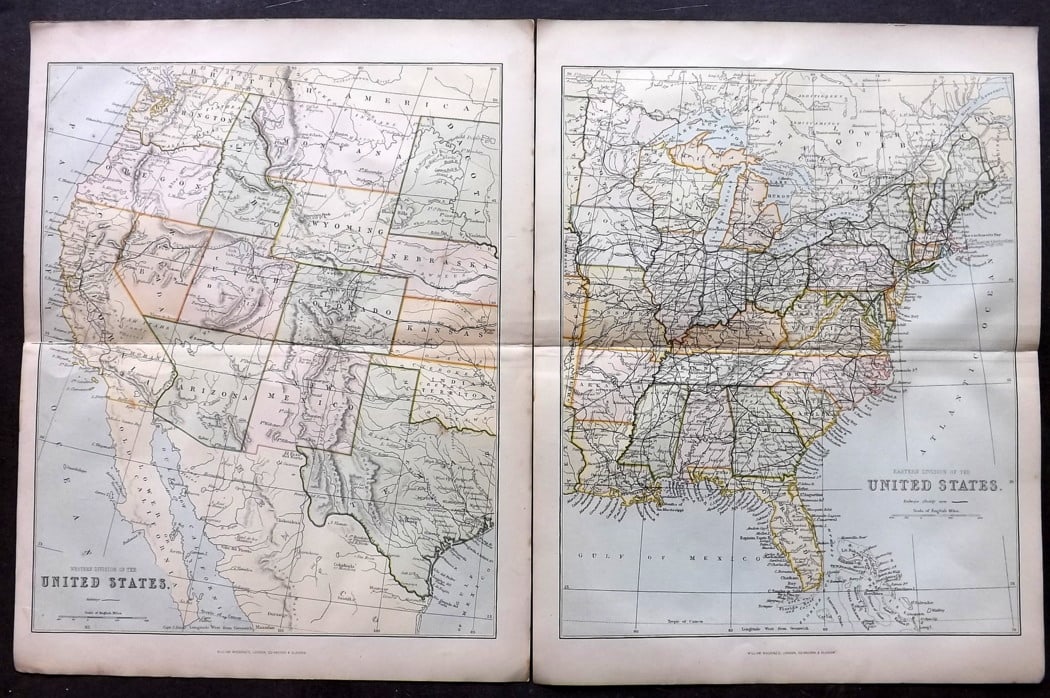 National Encyclopedia 1891 Pair of Antique Maps. United States USA (1 of 1)