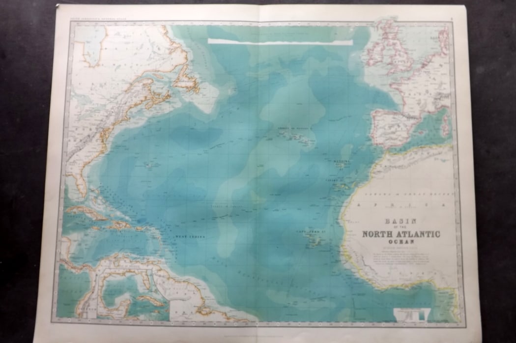 Johnston, Alexander 1894 LG Antique Map. Basin of the Atlantic Ocean (1 of 2)