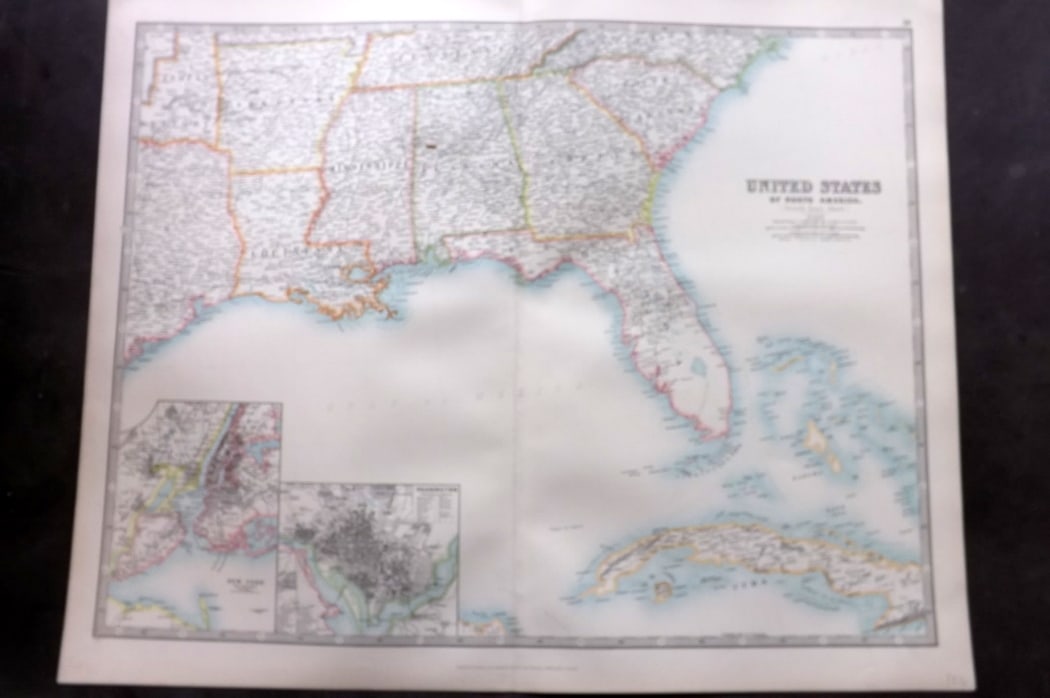 Johnston, Alexander 1894 LG Antique Map. United States - South East (1 of 2)