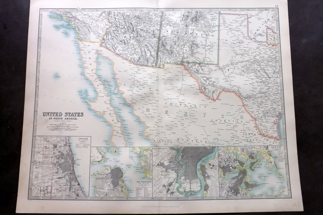 Johnston, Alexander 1894 LG Antique Map. United States - South West. Texas, Mexico (1 of 2)
