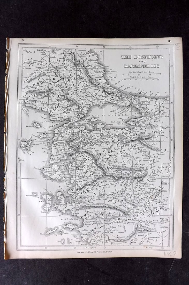 Lowry, Joseph 1852 Antique Map. The Bosphorus and Dardanelles. Turkey: Engraved Map Published 1852 for "Lowry's Table Atlas" by Joseph William Lowry. Paper Size: 12 x 9.5 inch (30.5 x 24cm) Good Condition