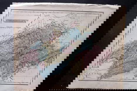 Russell & Barclay 1838 Hand Col Map. Switzerland: Steel Engraved Map Published 1823-40, by Fisher & Son, "A Complete Atlas of the World" by John Russell et al. A Very Rare Work which is compiled from the same plates used in different editions of Barc