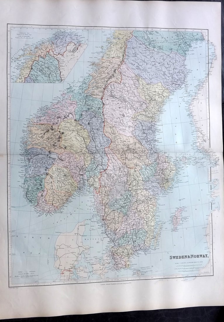 Stanford, Edward 1901 Large Map. Sweden & Norway (1 of 2)