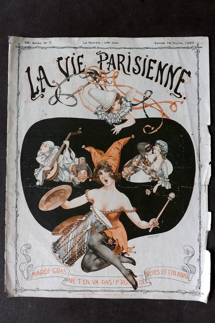 La Vie Parisienne 1920 Art Deco Print. Mardi Gras ne T'En vas Pas! By Herouard (1 of 1)