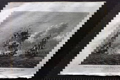 Macgowan, J. (Pub) 1781 Naval Ship Print. Taking Spanish Frigates near Havana, Cuba Caribbean