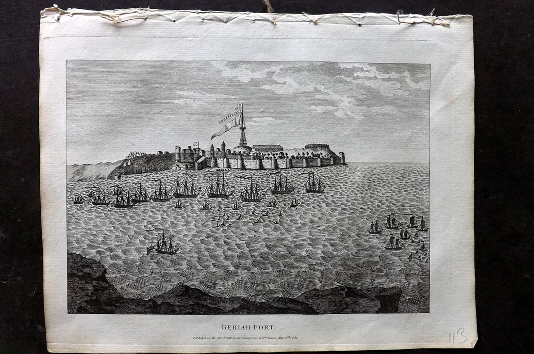 Macgowan, J. (Pub) 1781 Naval Ship Print. Geriah Fort, India (1 of 1)