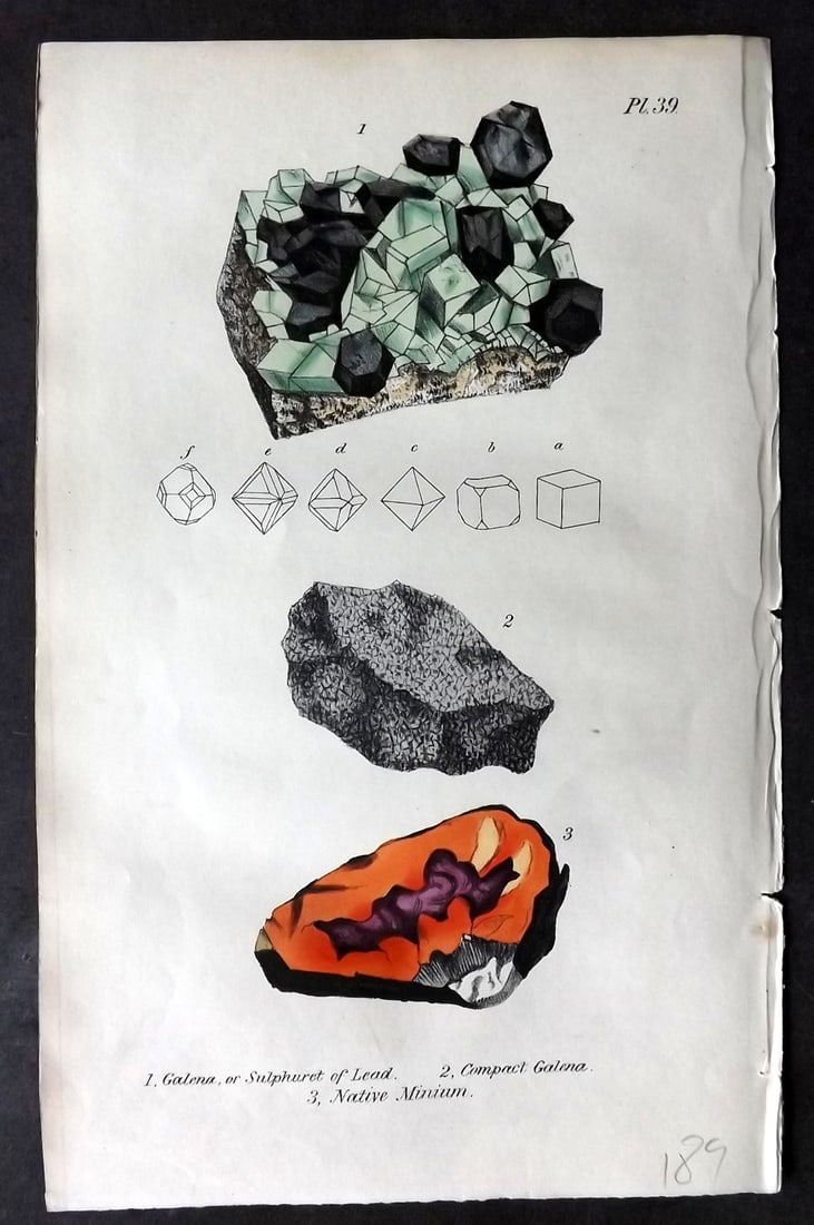 Stephenson, John 1838 Hand Col Print. Lead, Galena, Minium. Mineralogy 39 (1 of 1)