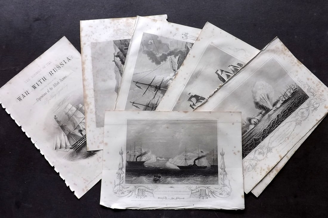 Tyrrell, Henry 1858 Lot of 7 Antique Crimean War Naval Ship Prints (1 of 3)