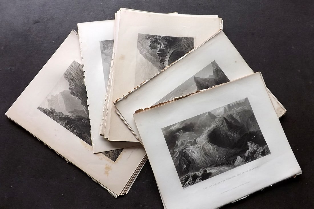 Bartlett, William C1840 Lot of 42 Switzerland Swiss Views: Steel Engravings Published 1836-C1840 by George Virtue, London for "Switzerland Illustrated..." by William Beattie. Illustrated by William Bartlett. Paper Size: 10.5 x 8 inch (27 x 21cm) Occasional to