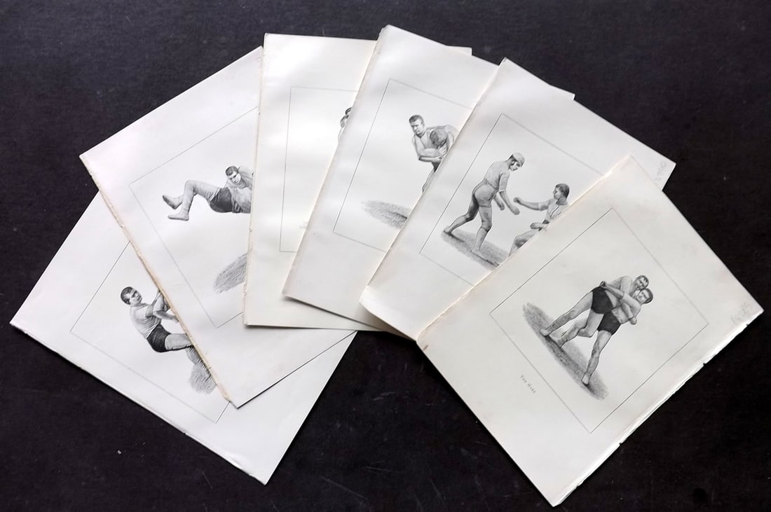 Badminton Library 1889 Lot of 6 Antique Wrestling Prints (1 of 2)