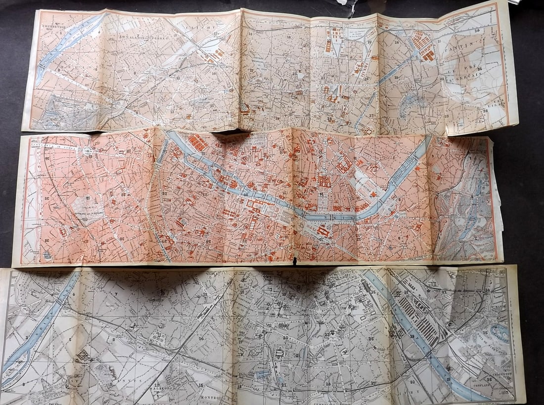 Baedeker, Karl 1891 Lot of 13 Antique Maps. Paris & Northern France (1 of 3)