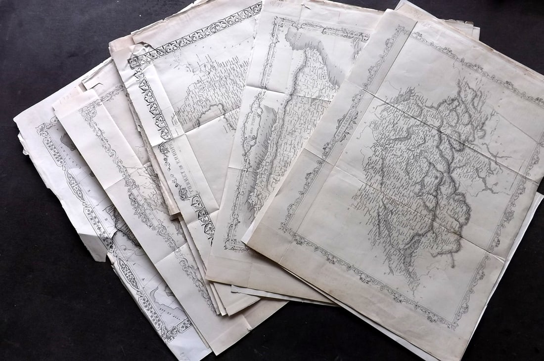 Wright & Rapkin 1860 Lot of 14 Antique Antique Maps: Antique Steel Engraved Map Published 1860 by The London Printing & Published Company, London for "The Royal Dictionary-Cyclopedia for Universal Reference" by Thomas Wright. Drawn & Engraved by John Ra