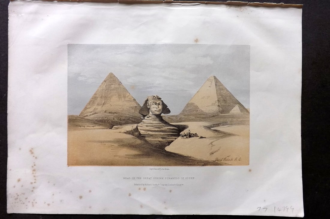 Roberts, David 1857 Antique Print. Head of the Great Sphinx, Pyramids of Gizeh (1 of 2)