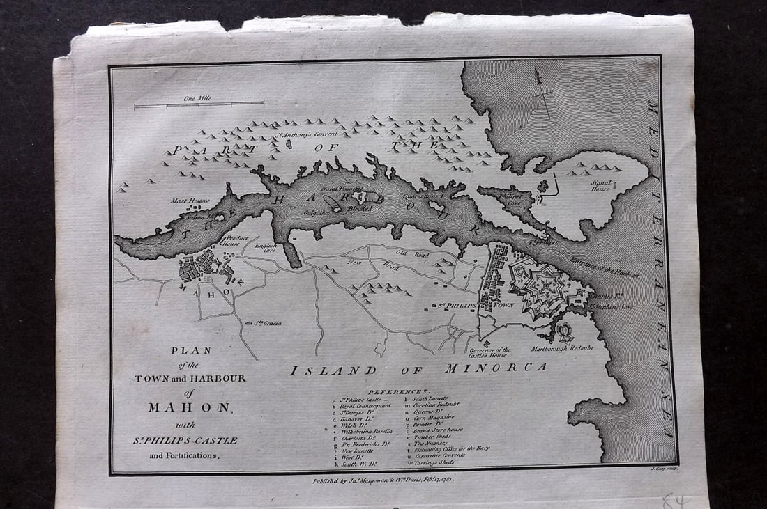 Cary, John 1781 Antique Map. Mahon, Minorca Menorca Spain (1 of 1)