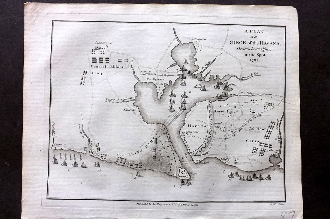 Cary, John 1781 Antique Map. Siege of Havana, Cuba West Indies Caribbean (1 of 1)