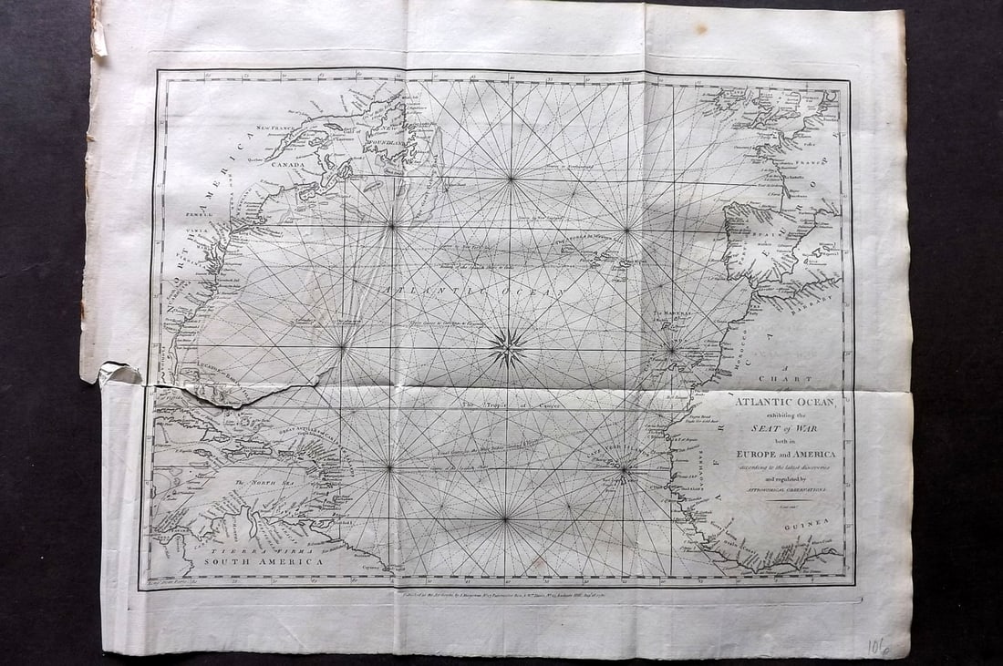 Cary, John 1781 Antique Revolutionary Map. Atlantic Ocean. USA, Canada & Europe (1 of 2)