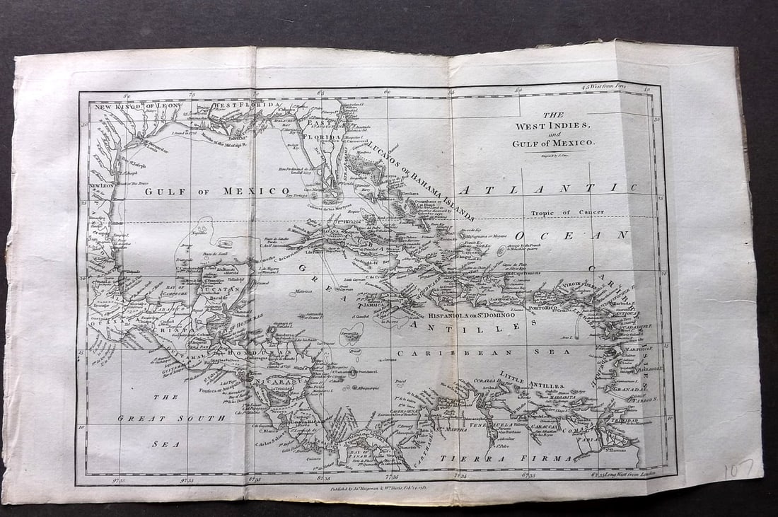 Cary, John 1781 Antique Map. West Indies & Gulf of Mexico. Caribbean (1 of 2)