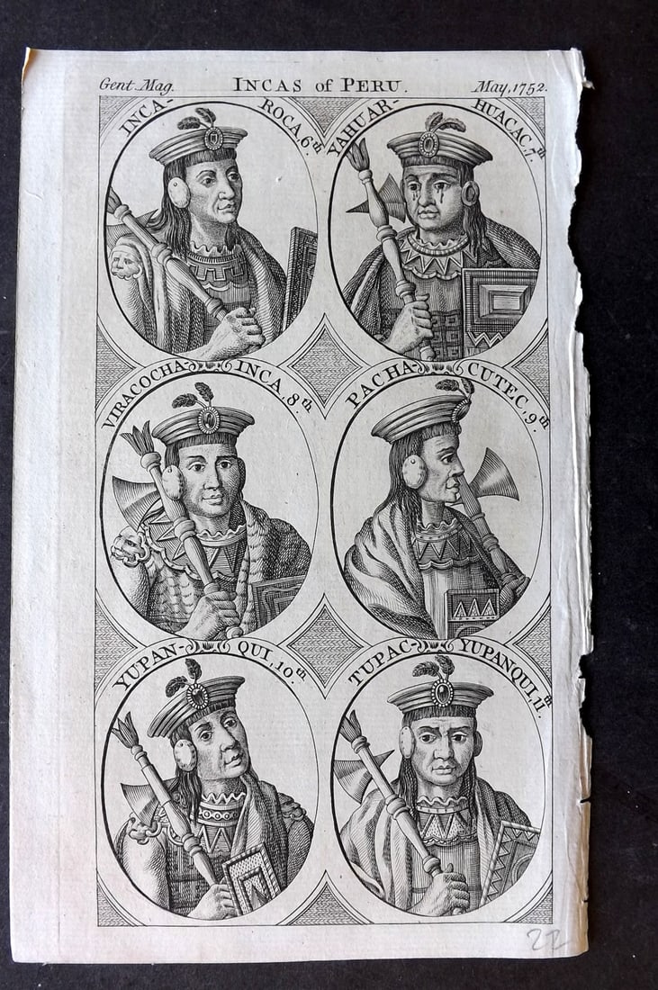 Gentleman's Mag 1752 Print. Incas of Peru: Copper Plate Published London 1731-1833, London for "The Gentleman's Magazine..." by Various Contributors. Paper Size: 8 x 5 inch (21 x 14cm) Good Condition