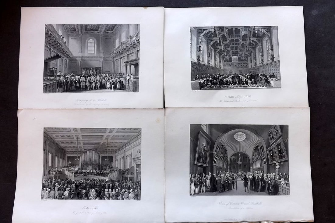London Interiors 1844 Lot of 4 Steel Engravings: Steel Engravings Published 1841-4 by Joseph Mead, London for "London Interiors" Paper Size: 10.5 x 8 inch (27 x 21cm) Good Condition
