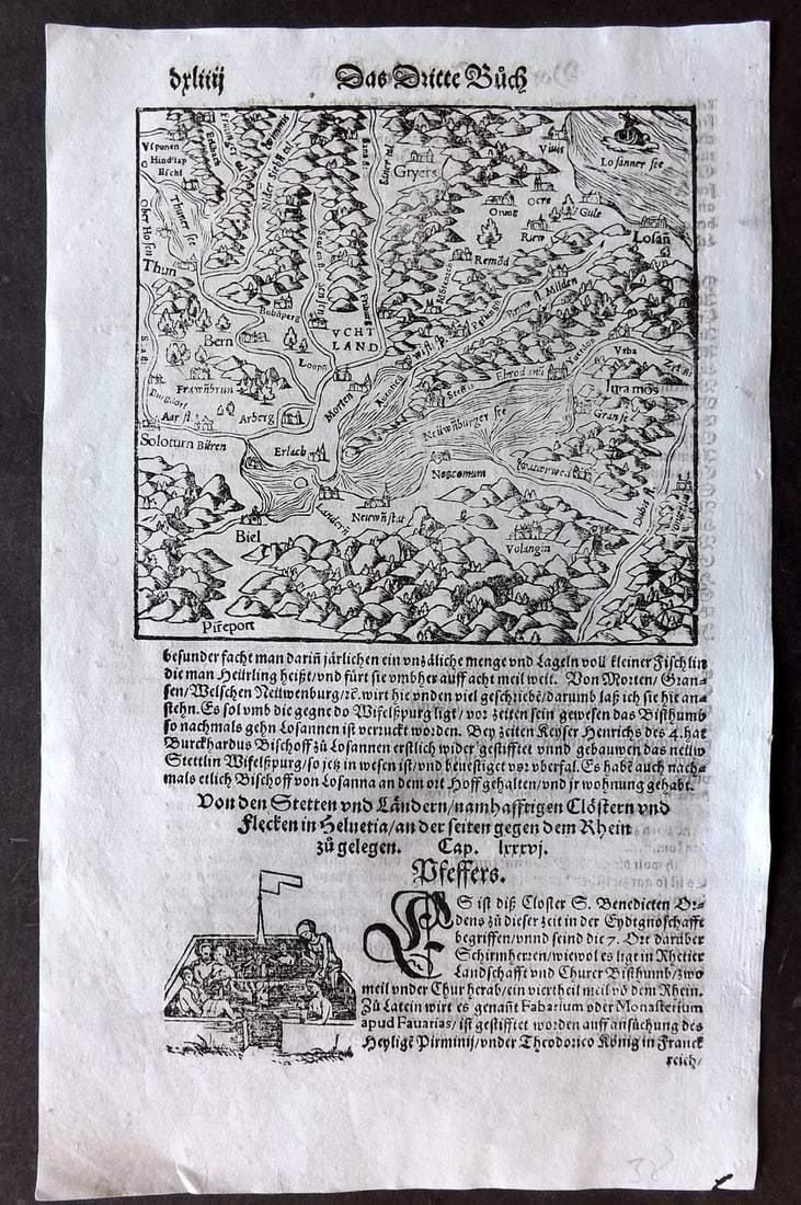 Munster, Sebastian 1578 Early Woodcut Map. Switzerland - Thun, Biel, Gruyeres (1 of 1)
