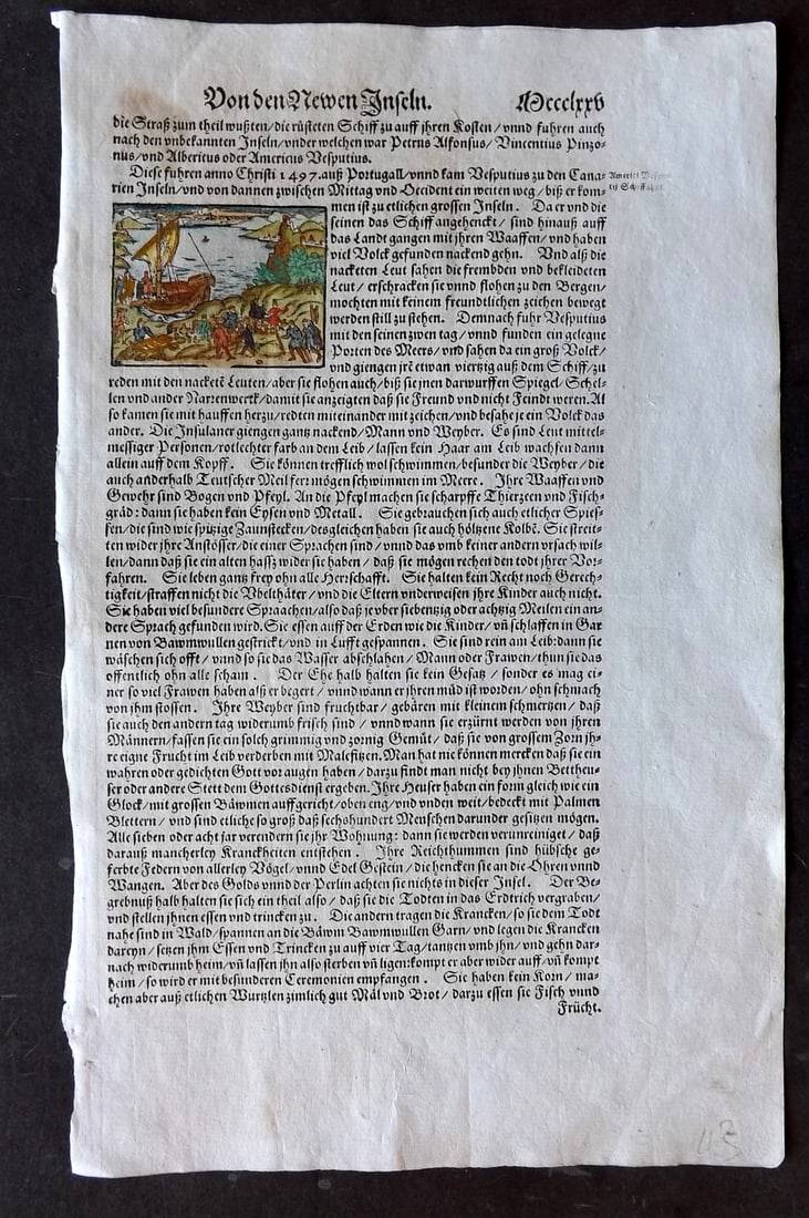 Munster, Sebastian 1588 Early Hand Col Woodcut View. Portugal - Columbus voyage to New World (1 of 1)