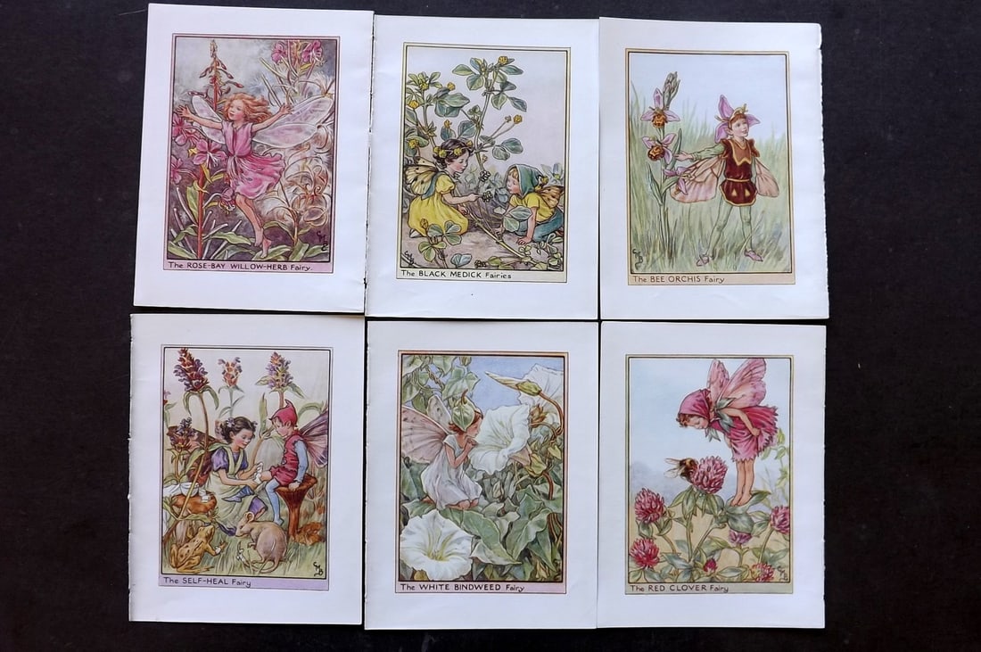 Barker, Cicely Mary C1940 Lot of 6 Flower-Fairy Prints - Wayside: Wayside Fairies. Lithographs Published C1935-45 by Blackie & Son, London & Glasgow for the "Flower-Fairies" Series by Cicely Mary Barker. Reverse side blank.Paper Size: 5.5 x 4 inch (14 x 10cm) Good C