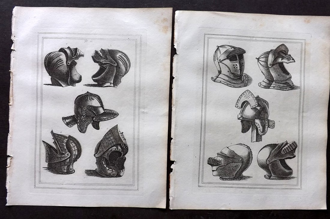 Grose, Francis 1801 Pair of Military Prints. Ancient Armour: Antique Copper Plate Published 1801, London for "Military Antiquities Respecting a History of the English Army from the Conquest to the Present Time" by Francis Grose. Paper Size: 10.5 x 8 inch (27 x