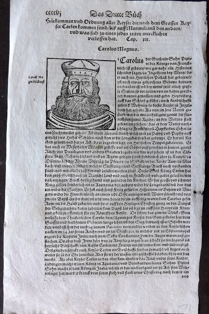 Munster, Sebastian 1578 Early Woodcut. Portrait of Charlemagne (1 of 1)