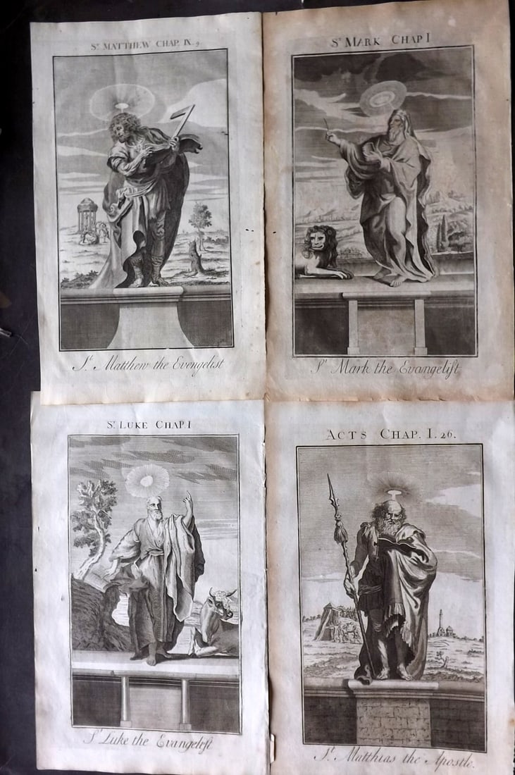 Smith, Samuel 1735 Lot of 4 Folio Religious Prints: Folio Copper Plates Published 1735, London for "The Compleat History of the Old and New Testaments; Or, a Family Bible?" by Samuel Smith. Paper Size: 16 x 9.5 inch (40 x 24cm) Good Condition