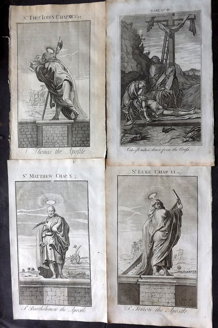 Smith, Samuel 1735 Lot of 4 Folio Religious Prints: Folio Copper Plates Published 1735, London for "The Compleat History of the Old and New Testaments; Or, a Family Bible?" by Samuel Smith. Paper Size: 16 x 9.5 inch (40 x 24cm) Good Condition