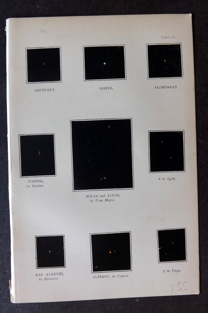 Ward, Mrs Mary 1869 Astronomy Print. Starts: Color Printed Woodblock Published 1869, Londom for "The Telescope: A Familiar Sketch?" by Mrs Mary Ward. Paper Size: 7 x 4.5 inch (18 x 12cm) Good Condition
