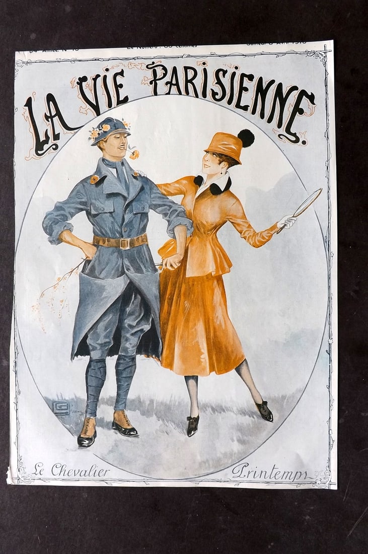 La Vie Parisienne 1916 Art Deco Print. Le Chevalier Printemps by Leonnec: Lithograph Published 1928, Paris for "La Vie Parisienne" Illustrated by Lissac, Barbier, Vallet, Valee, Prejelan, Herouard, Fournier, Kuhn-Regnier, Georges L?onnec and others. Verso text, but none sho