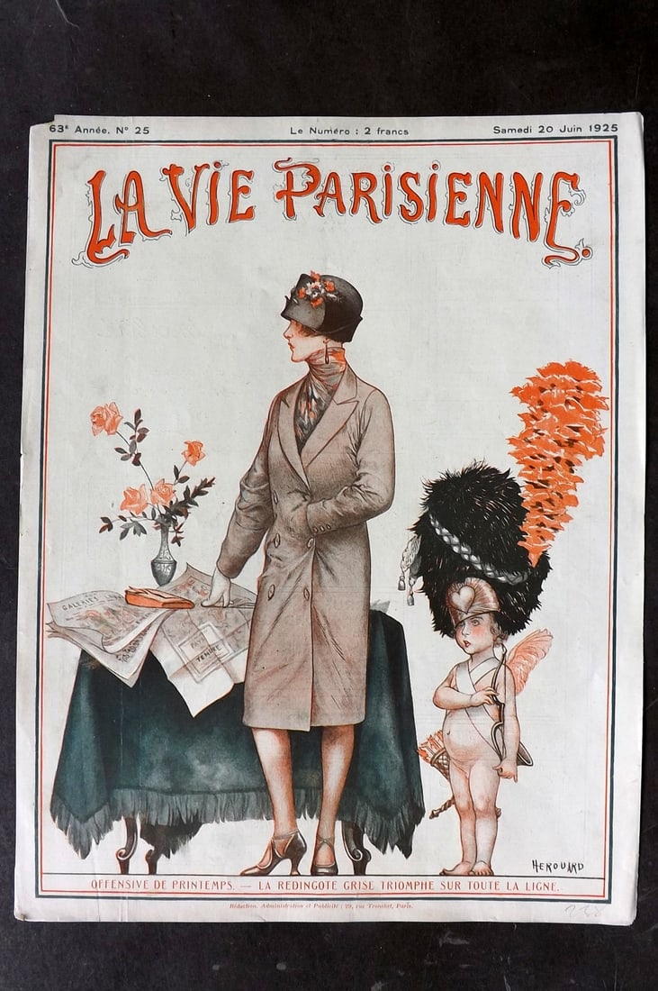La Vie Parisienne 1925 Art Deco Print. Offensive de Printemps by Herouard: Lithograph Published 1928, Paris for "La Vie Parisienne" Illustrated by Lissac, Barbier, Vallet, Valee, Prejelan, Herouard, Fournier, Kuhn-Regnier, Georges L?onnec and others. Verso text, but none sho