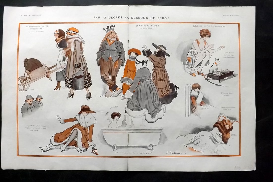 La Vie Parisienne 1917 Art Deco Double Print. Par 12 Degres by Fabiano: Lithographs Published 1928, Paris for "La Vie Parisienne" Illustrated by Lissac, Barbier, Vallet, Valee, Prejelan, Herouard, Fournier, Kuhn-Regnier, Georges L?onnec and others. Verso text, but none sh