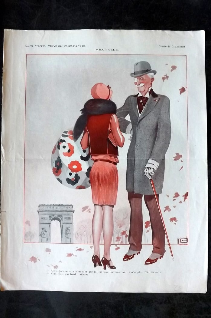 La Vie Parisienne 1921 Art Deco Print. Insatiable by Leonnec: Lithographs Published 1928, Paris for "La Vie Parisienne" Illustrated by Lissac, Barbier, Vallet, Valee, Prejelan, Herouard, Fournier, Kuhn-Regnier, Georges L?onnec and others. Verso text, but none sh