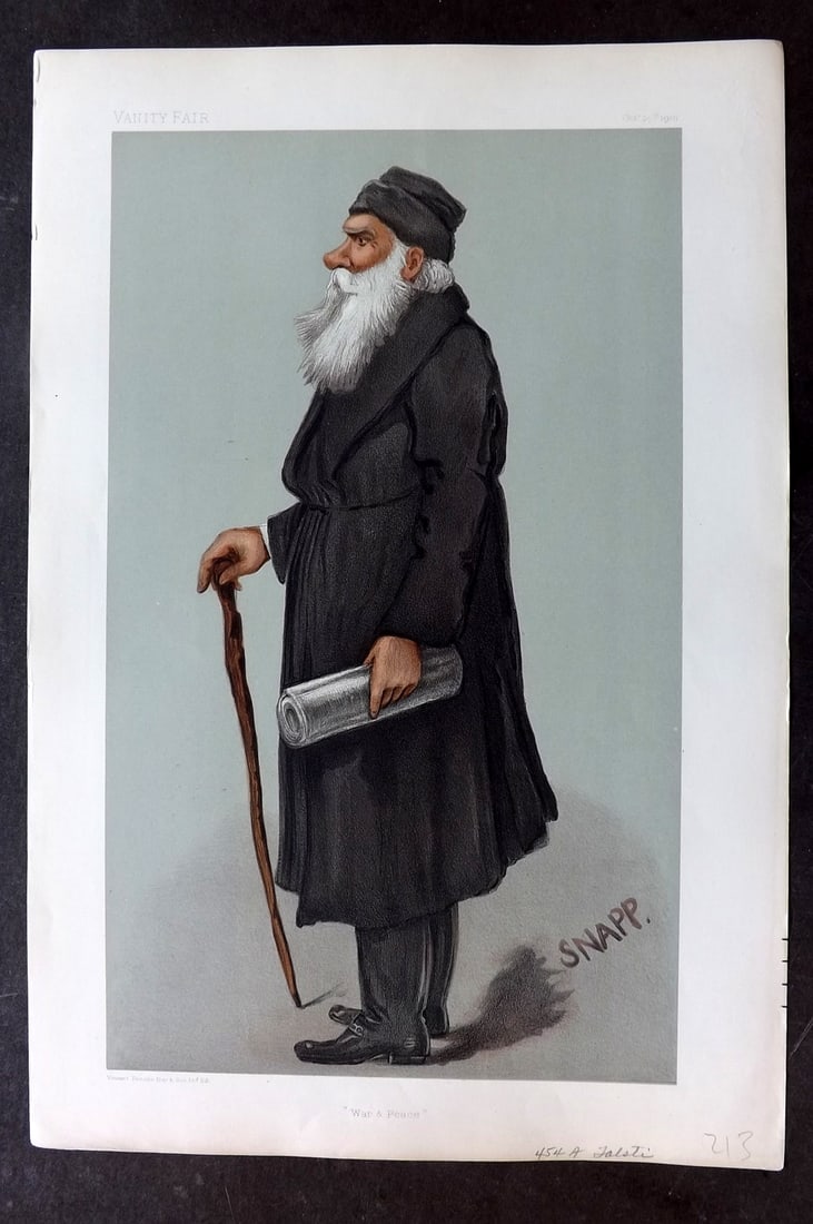 Vanity Fair Print 1901 Leo Tolstoi, Russia Literary: Chromolithograph Published 1869-1914, London for "Vanity Fair" With accompanying descriptive biographical text. Paper Size: 15 x 10.5 inch (38 x 27cm) Approx. Good Condition