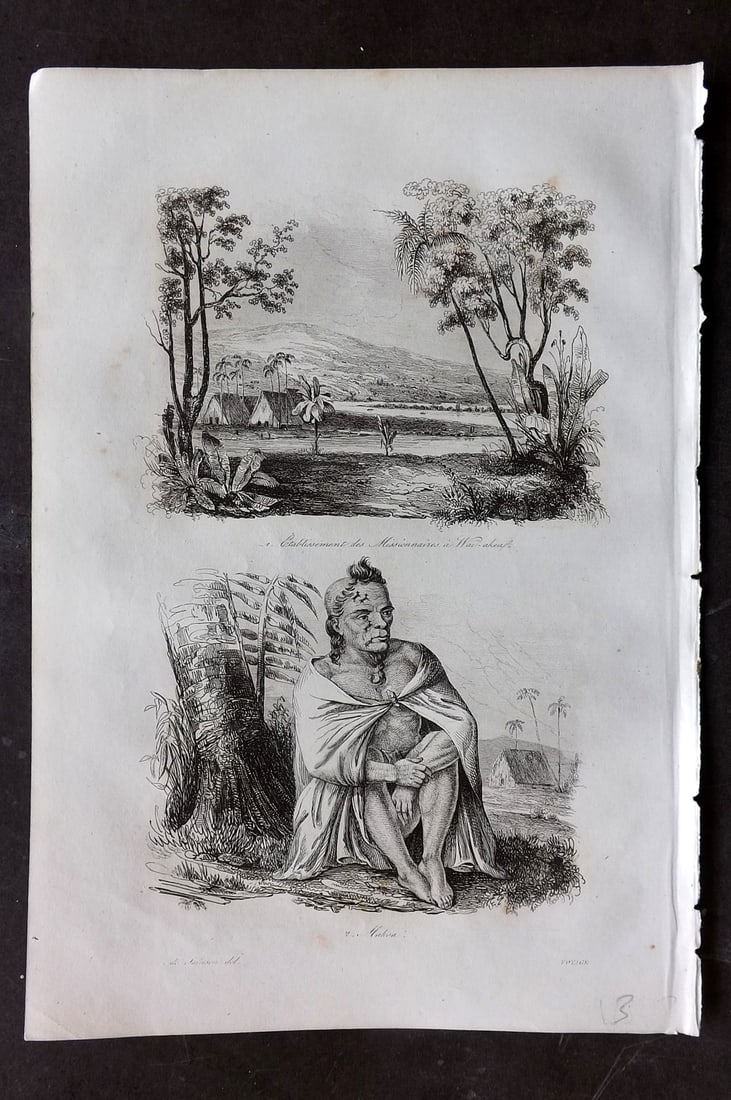d'Urville, Jules Dumont 1834 Antique Print. Hawaii - Wai-Akea & Makoa: Etching Published 1834, Paris for "Voyage Pittoresque autour du Monde - Resume general des voyages de decouvertes..." By Jules Dumont d'Urville. Paper Size: 10.5 x 7 inch (27 x 18cm) Very minor margin