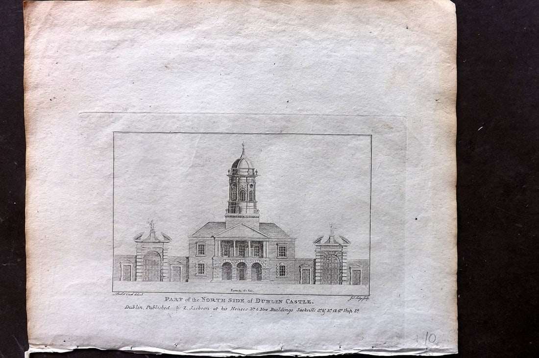 Payne, John 1809 Antique Print. Part of the North Side of Dublin Castle, Ireland (1 of 1)