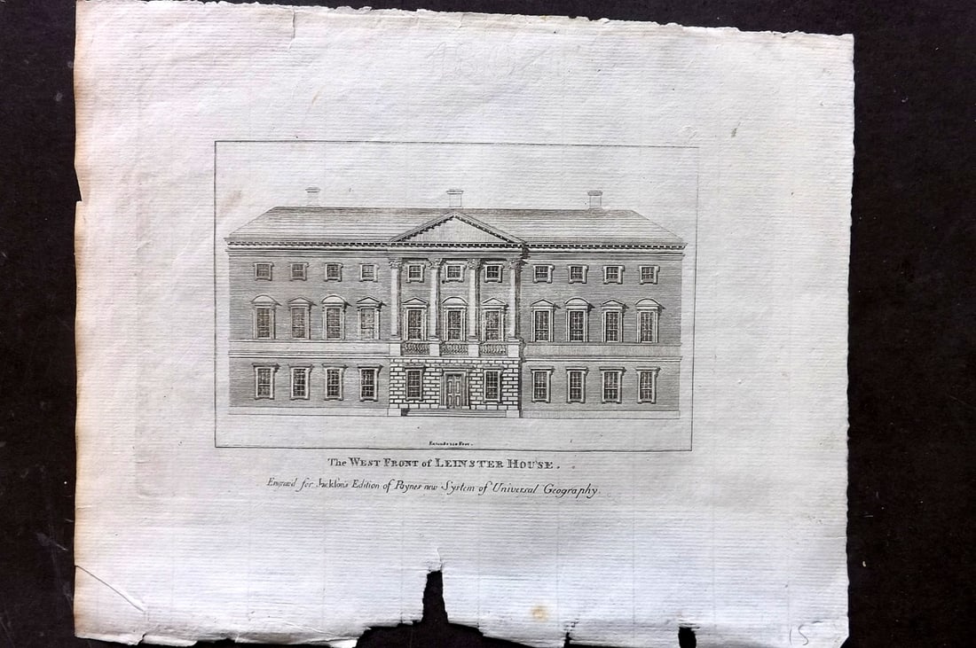 Payne, John 1809 Antique Print. West Front of Leinster House, Ireland (1 of 1)