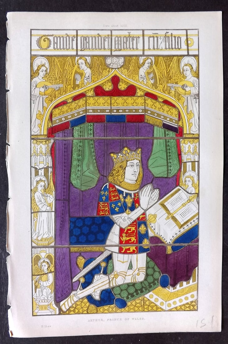 Shaw Middle Ages 1843 HCol Print. Arthur, Prince of Wales. C1502 (1 of 1)