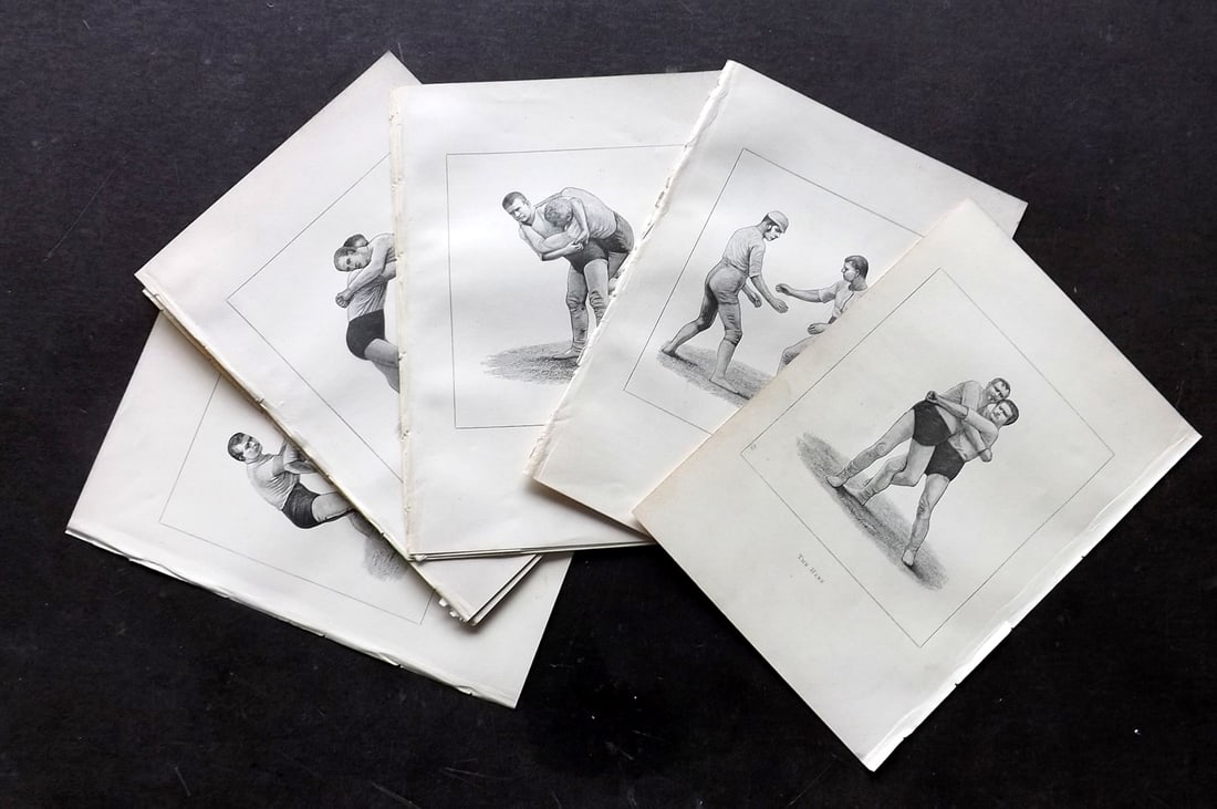 Badminton Library 1889 Lot of 6 Antique Wrestling Prints (1 of 3)