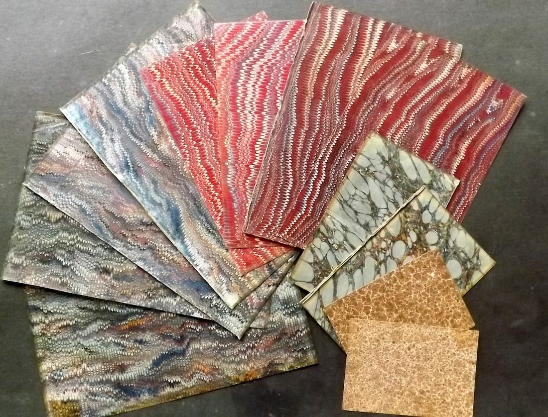 Marble End Papers 19th Cent. Lot of 12. Old Paper Bookbinding (1 of 4)