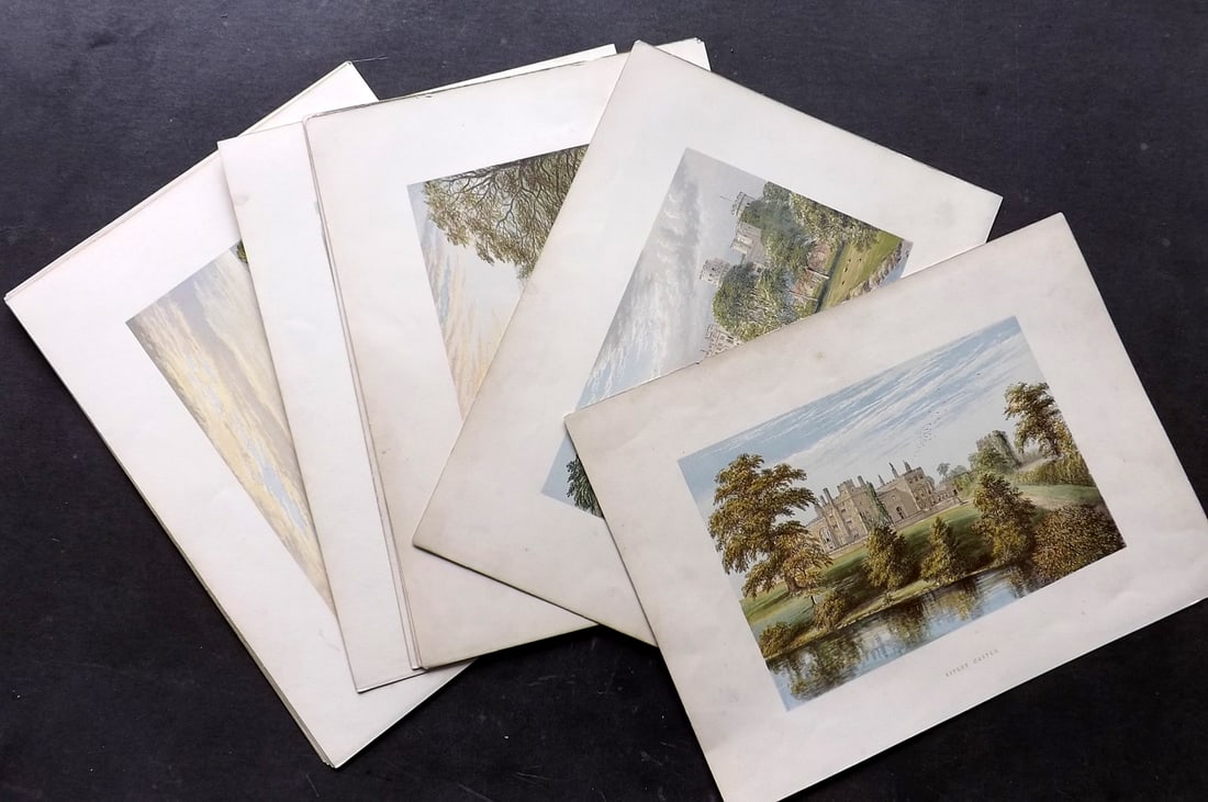 Morris Seats 1860's Lot of 13 Antique Prints. British Views: Color Printed Woodblock Published 1866-1880 by William Mackenzie, London for "Picturesque Views of Seats of Noblemen and Gentlemen of Great Britain and Ireland" by the Rev. F. O. Morris. Printed by Be