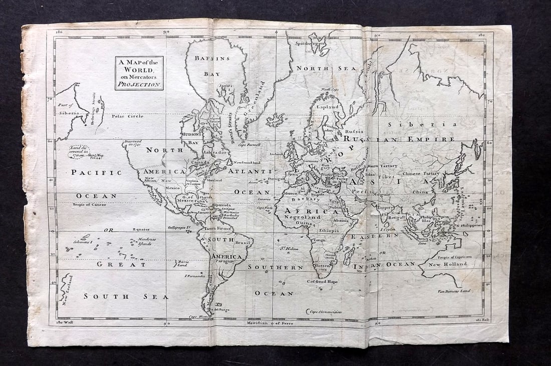 Gentleman's Mag 1755 Antique Map. World on Mercators Projection (1 of 1)
