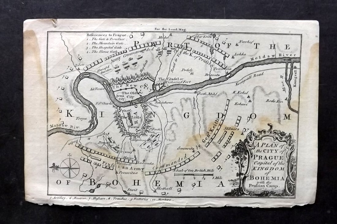 London Magazine 1757 Map of Prague, Bohemia (1 of 1)