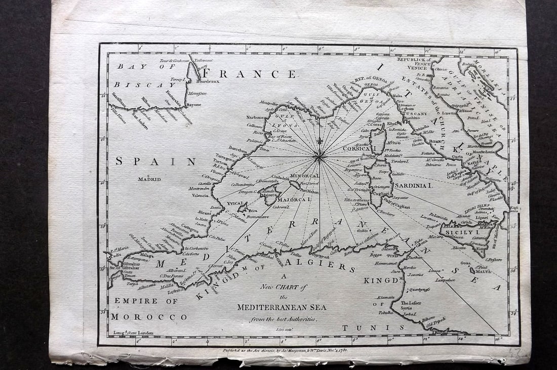 Cary, John 1781 Antique Map. Mediterranean Sea (1 of 1)