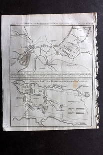 Cary, John 1781 Antique Map. Battle of Fellinghausen, Germany: Copper Engraved Map Published 1781 by J. Macgowan, London for "The Field of Mars" Rare. Engraved by John Cary. Paper Size: 10 x 8 inch (26 x 20cm) Good Condition